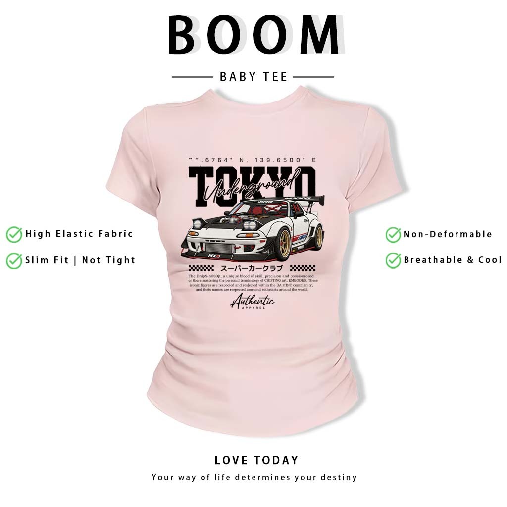 BOOM Áo Baby Tee Nữ Cotton Ôm Body-Áo Thun Ngắn Tay Y2K In Hình PhongCách Mùa Hè, Cổ Tròn Hàng Đầucách hàn quốc phong#93