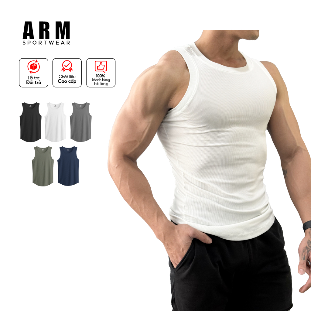 Áo Ba Lỗ Thun Tăm ARM, Áo Thun Thể Thao ôm body tập gym, chạy bộ thoáng khí, vận động thoải mái