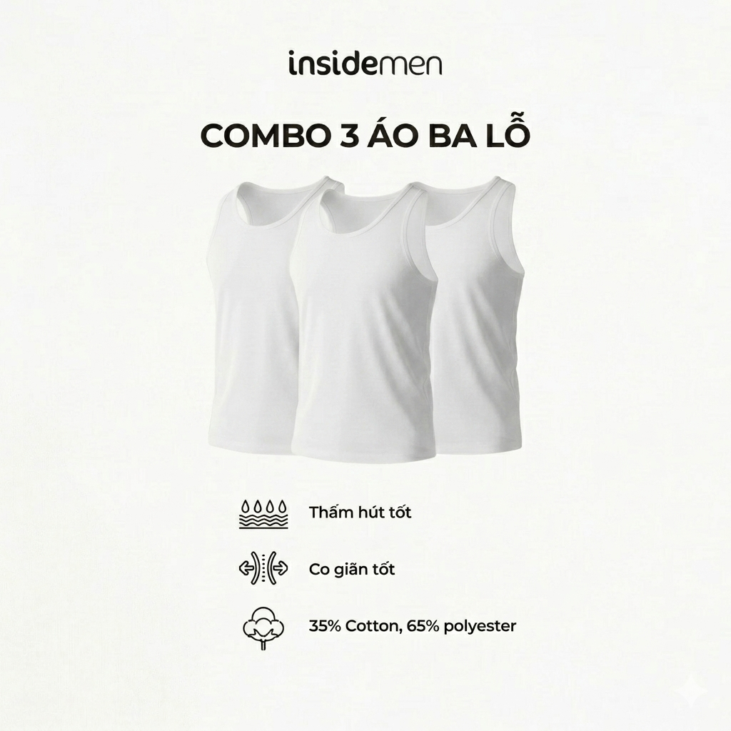 Combo 3 Áo Ba Lỗ Tanktop Cotton Polyester Nam Insidemen ITL001EXP03