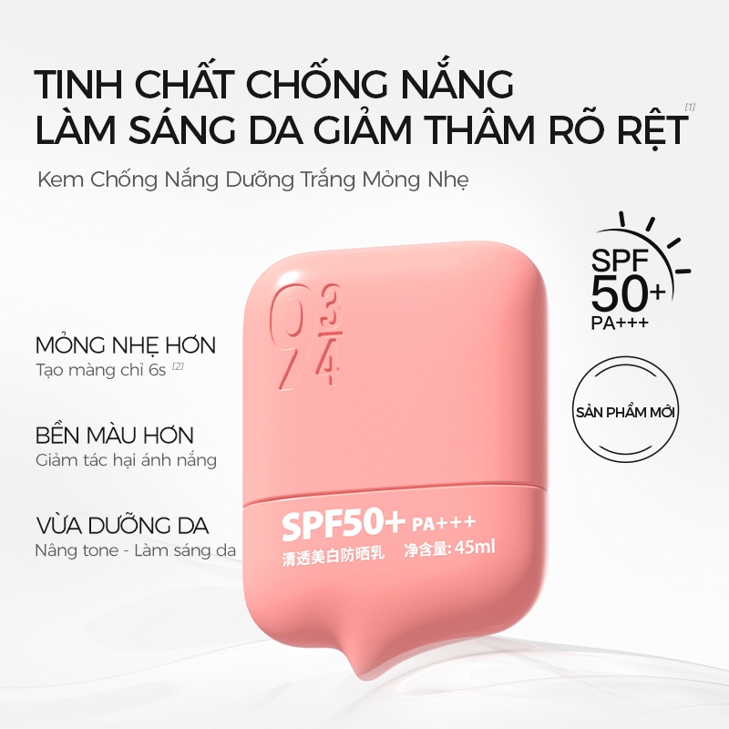 Kem Chống Nắng 934 Có Dưỡng Trắng Mỏng Nhẹ Phù Hợp Mọi Loại Da SPF50+ PA+++ 45ml