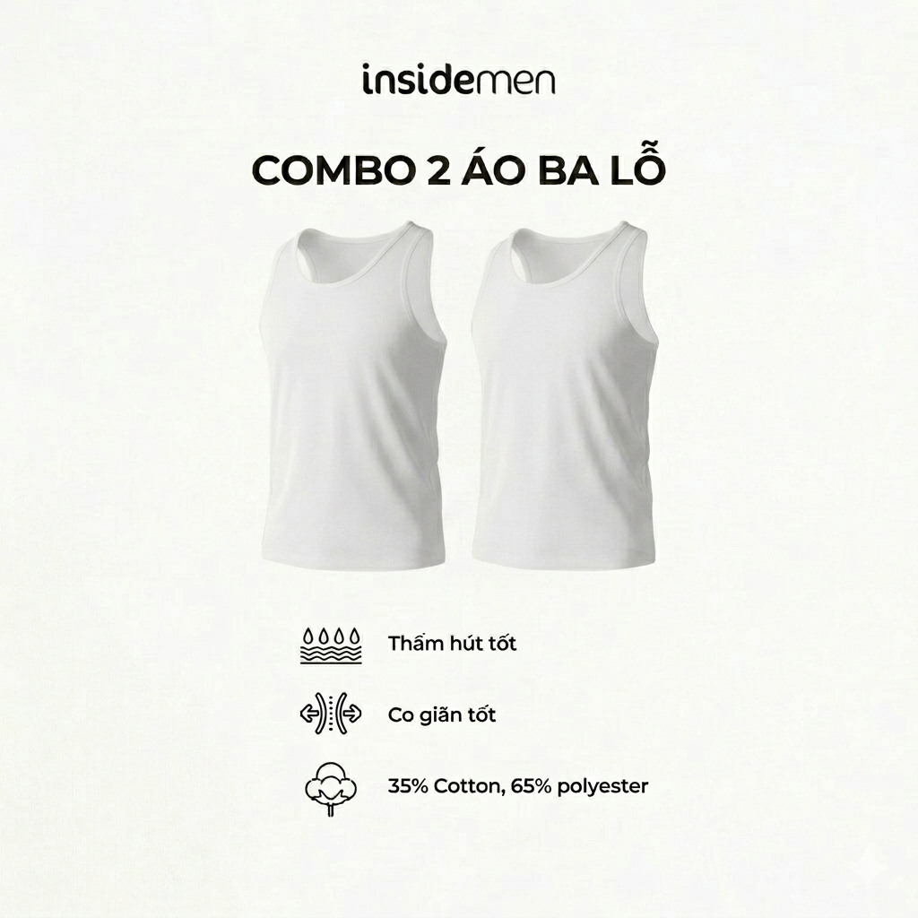 Combo 2 Áo Ba Lỗ Tanktop Nam Thoáng Khí,Co Giãn, Dễ Vận Động Insidemen ITL001EXP02