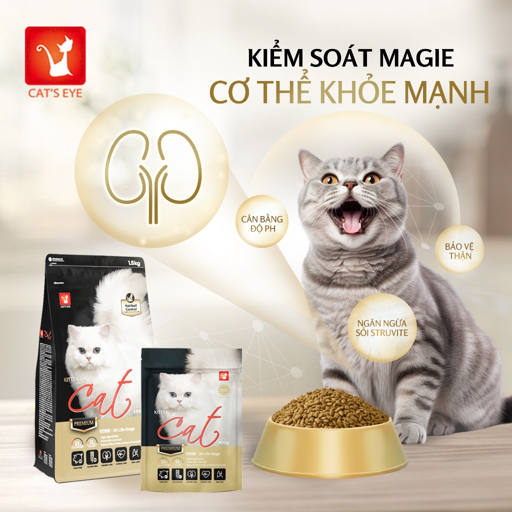 [1.5KG] Thức ăn hạt Cat's Eye Premium dưỡng lông bóng mượt cho mèo mọi lứa tuổi nhập khẩu Hàn Quốc - Cateye 1.5kg