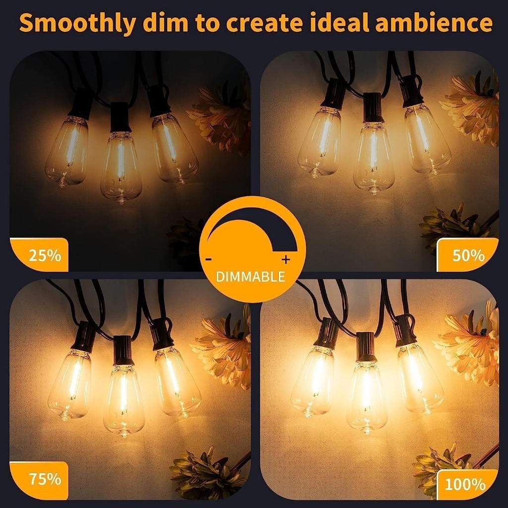 Đèn Sân Vườn Năng Lượng Mặt Trời ST38 - Đèn LED Vintage Chống Nước I Dây Đèn Giáng Đèn Trang Trí Vườn, Đèn Chùm Solar