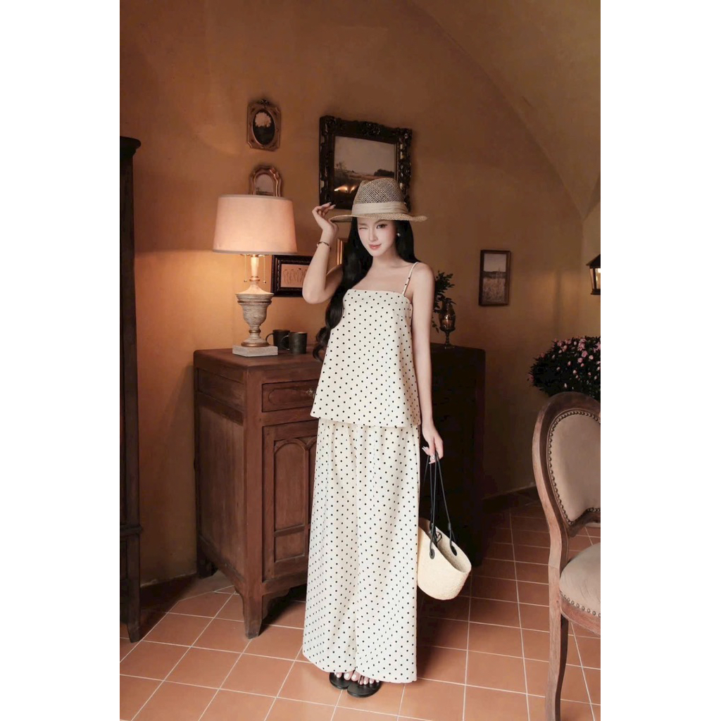 L683- (CÓ HOA TỐC ) Set Áo Cúp 2 dây Ngực Kèm Quần Ống Suông Dáng Rộng Cá Tính Sang Chảnh Hiện Đại Cho Nàng(38-56kg)