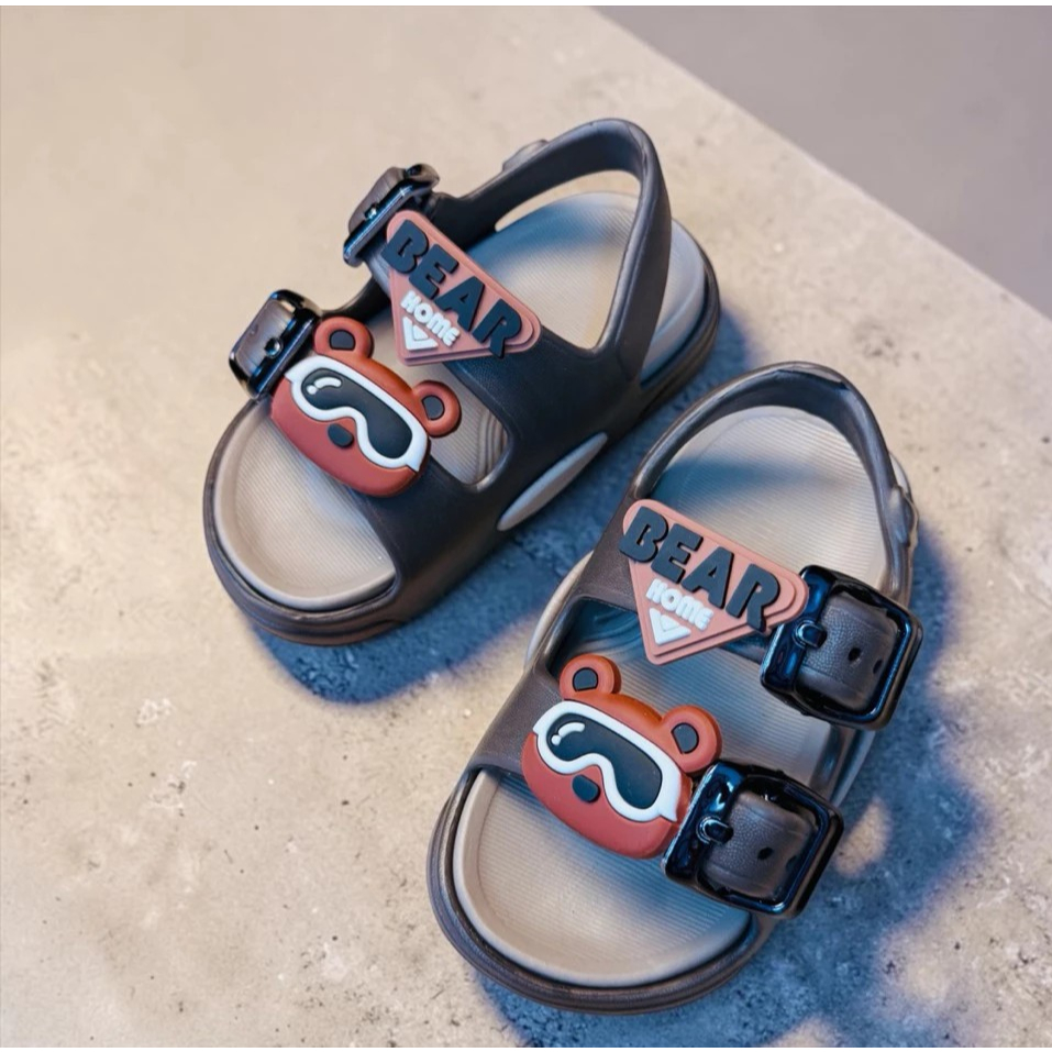 Dép sandal tập đi cho bé trai hoạt hình gấu 2 khóa