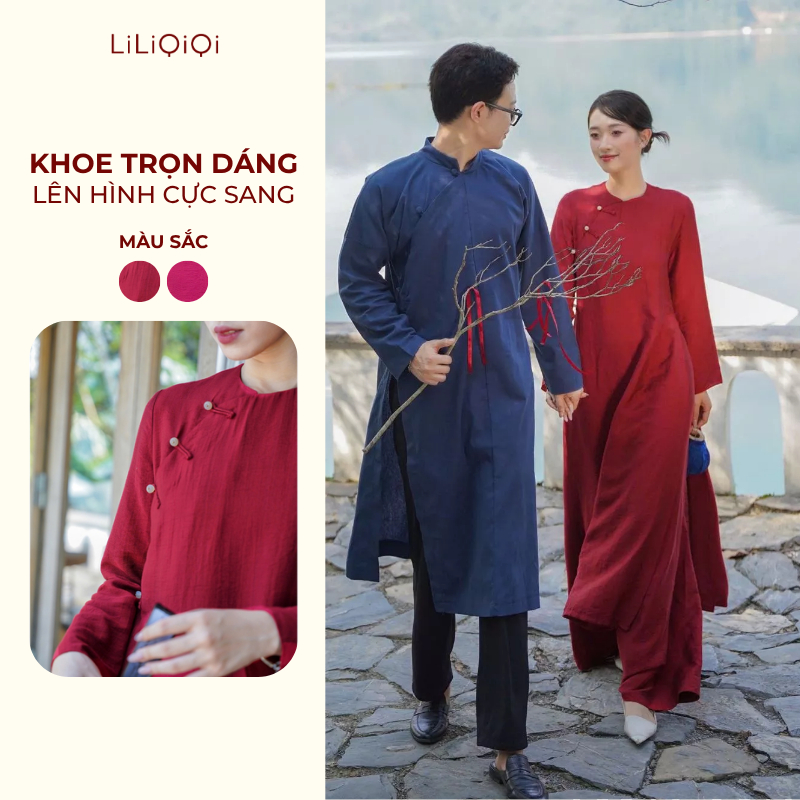 Áo Dài Cách Tân Nữ Bách Di LiLiQiQi By LeeGi Chất Liệu Đũi Dài Tay Thiết Kế Thanh Lịch - AD835
