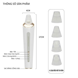 Máy hút mụn đầu đen chuyên nghiệp - Làm sạch sâu, da sáng mịn, giảm dầu nhờn, se khít lỗ chân lông, sạc USB