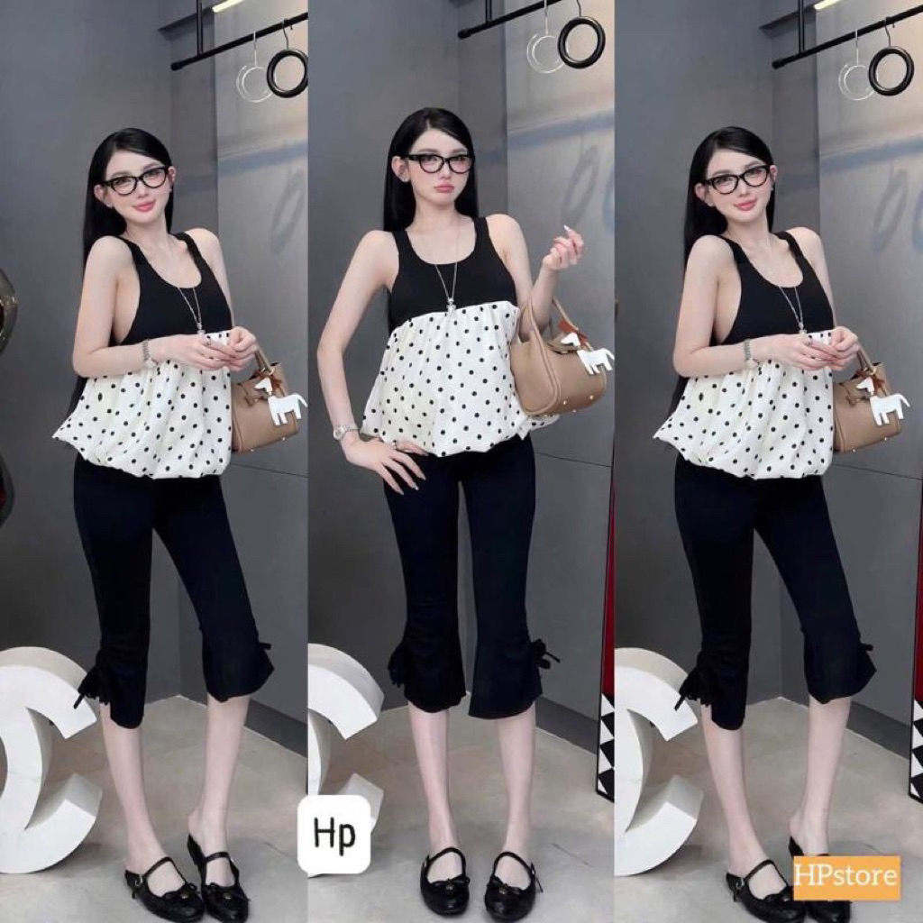 CC3- (DAEL MỞ BÁN) sét kiểu thun bozip họa tiếc chấm bi, và hình thật (38-57kg) Nữ Women Top