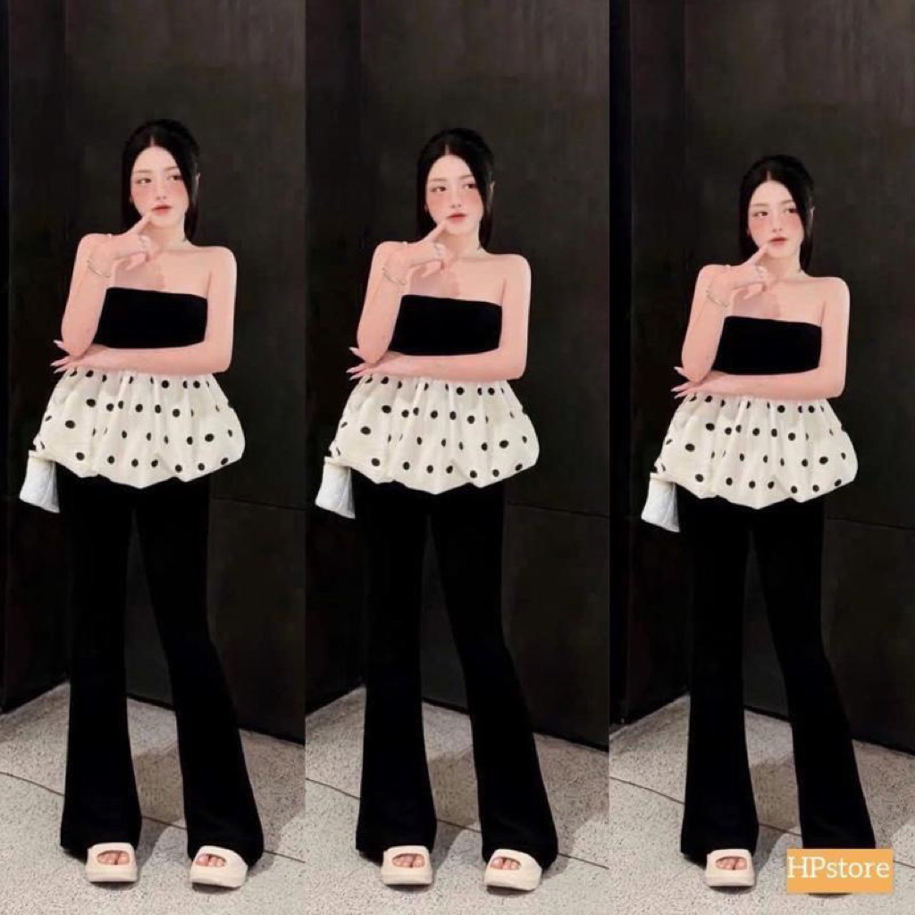 CC3- (DAEL MỞ BÁN) sét kiểu thun bozip họa tiếc chấm bi, và hình thật (38-57kg) Nữ Women Top