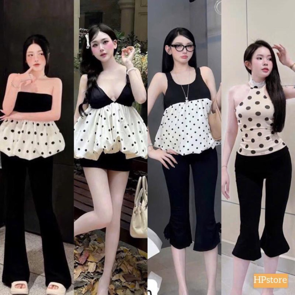 CC3- (DAEL MỞ BÁN) sét kiểu thun bozip họa tiếc chấm bi, và hình thật (38-57kg) Nữ Women Top