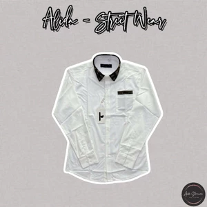 ⚡️[Hight Quality] Áo Sơ Mi Nam Nữ \/ Shirts White - Điểm Nhấn Mono Nâu Ở Cồ Phối Túi Cao Cấp Loại 1