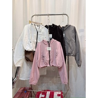 Áo khoác gió nữ croptop có mũ | dù nhăn chống nắng | form rộng kháng nước