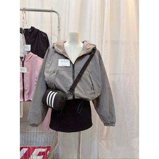 Áo khoác gió nữ croptop có mũ | dù nhăn chống nắng | form rộng kháng nước