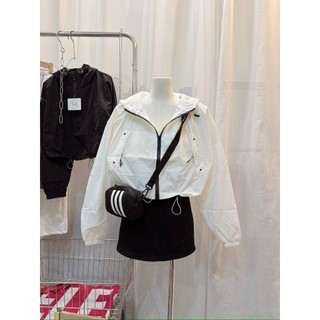 Áo khoác gió nữ croptop có mũ | dù nhăn chống nắng | form rộng kháng nước