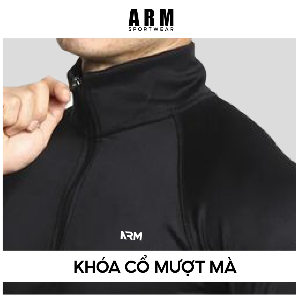 Áo Thun Tập Gym Nam Ngắn Tay ARM Pro Active, Áo nam thể thao cổ trụ kéo khóa, thoáng khí co giãn 4 chiều
