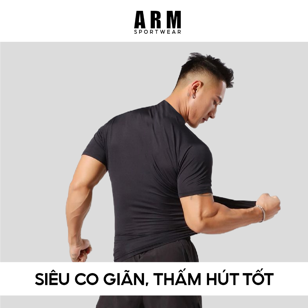 Áo Thun Tập Gym Nam Ngắn Tay ARM Pro Active, Áo nam thể thao cổ trụ kéo khóa, thoáng khí co giãn 4 chiều