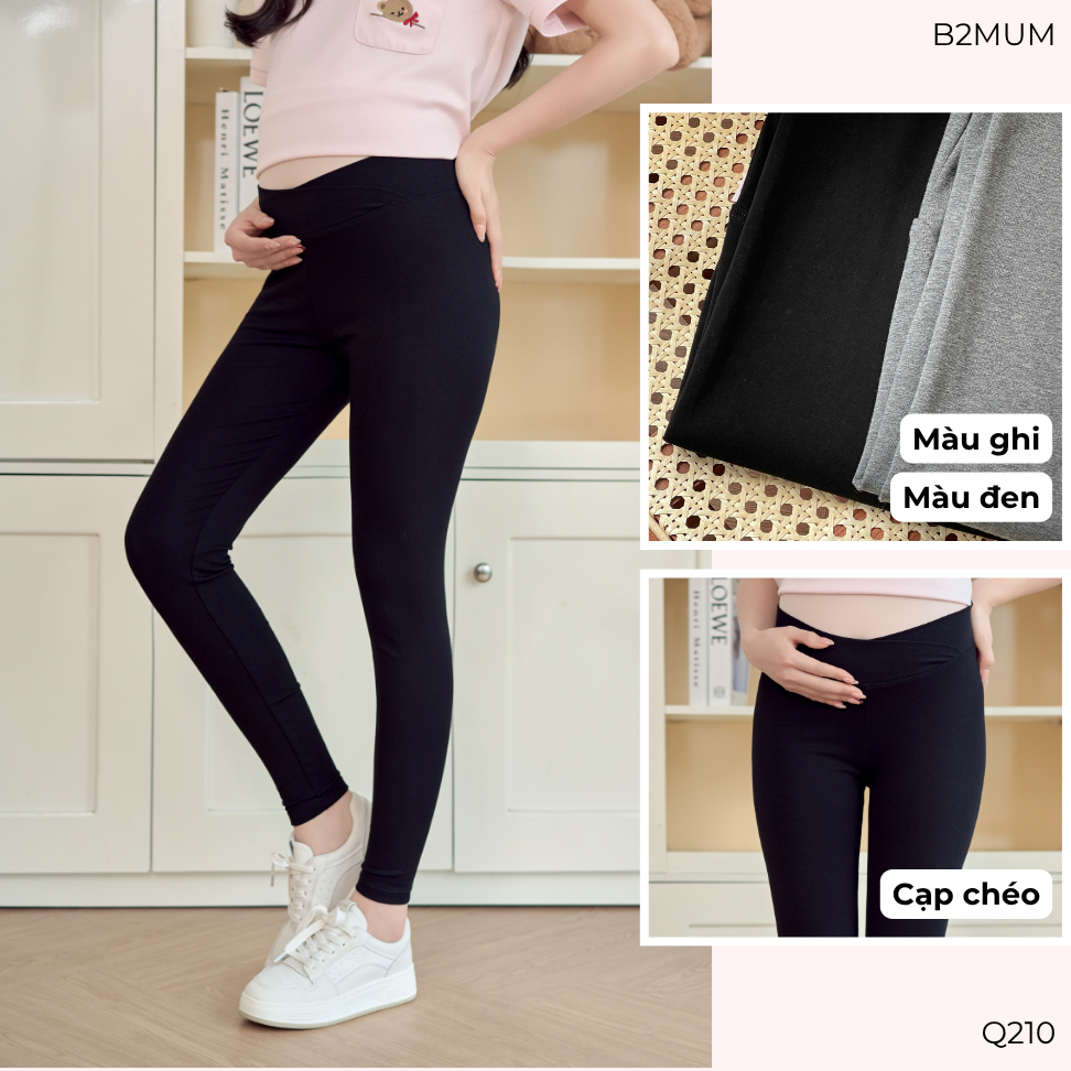 Quần bầu quần Legging đáp bụng, cạp chéo chất zip không xù, không cắn chỉ, co giãn tốt Q277 Q210 Thiết kế by B2MUM