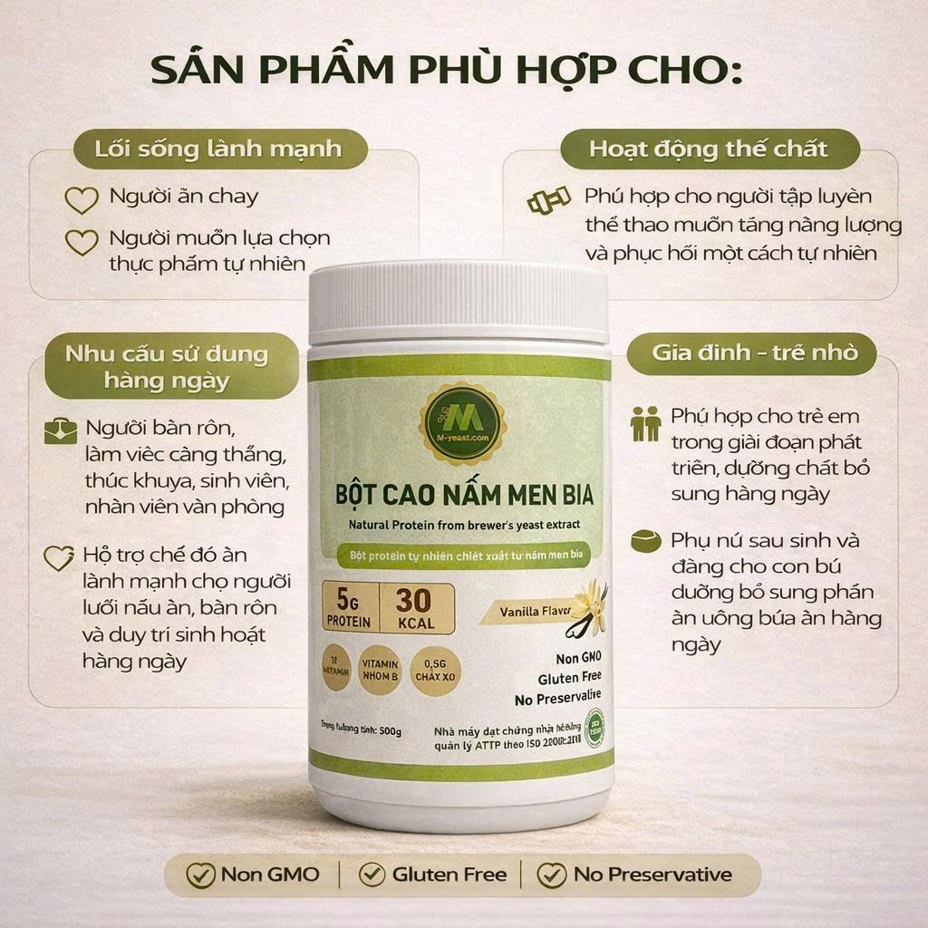 [Mua 1 tặng 4] Bột nấm men bia vị vani 500g, bổ sung kẽm tự nhiên