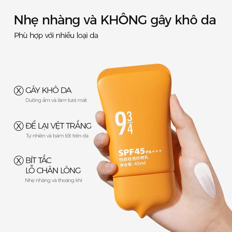 Kem Chống Nắng 934 Mỏng Nhẹ Kiêm Lớp Lót Makeup Phù Hợp Cho Da Khô Da Nhạy Cảm SPF45 PA+++ 45ml