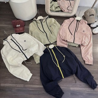 Áo khoác gió nữ croptop có mũ | vải dù nhăn 2 lớp | mặc lên hack dáng cực xinh