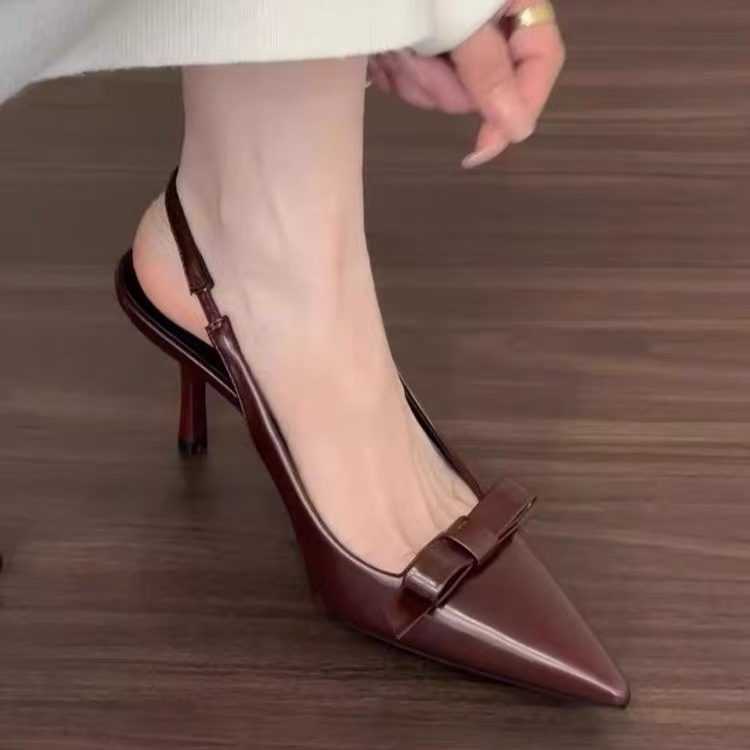 [PY] Giày cao gót mũi nhọn gót thon hở gót sang trọng cho cô dâu văn phòng