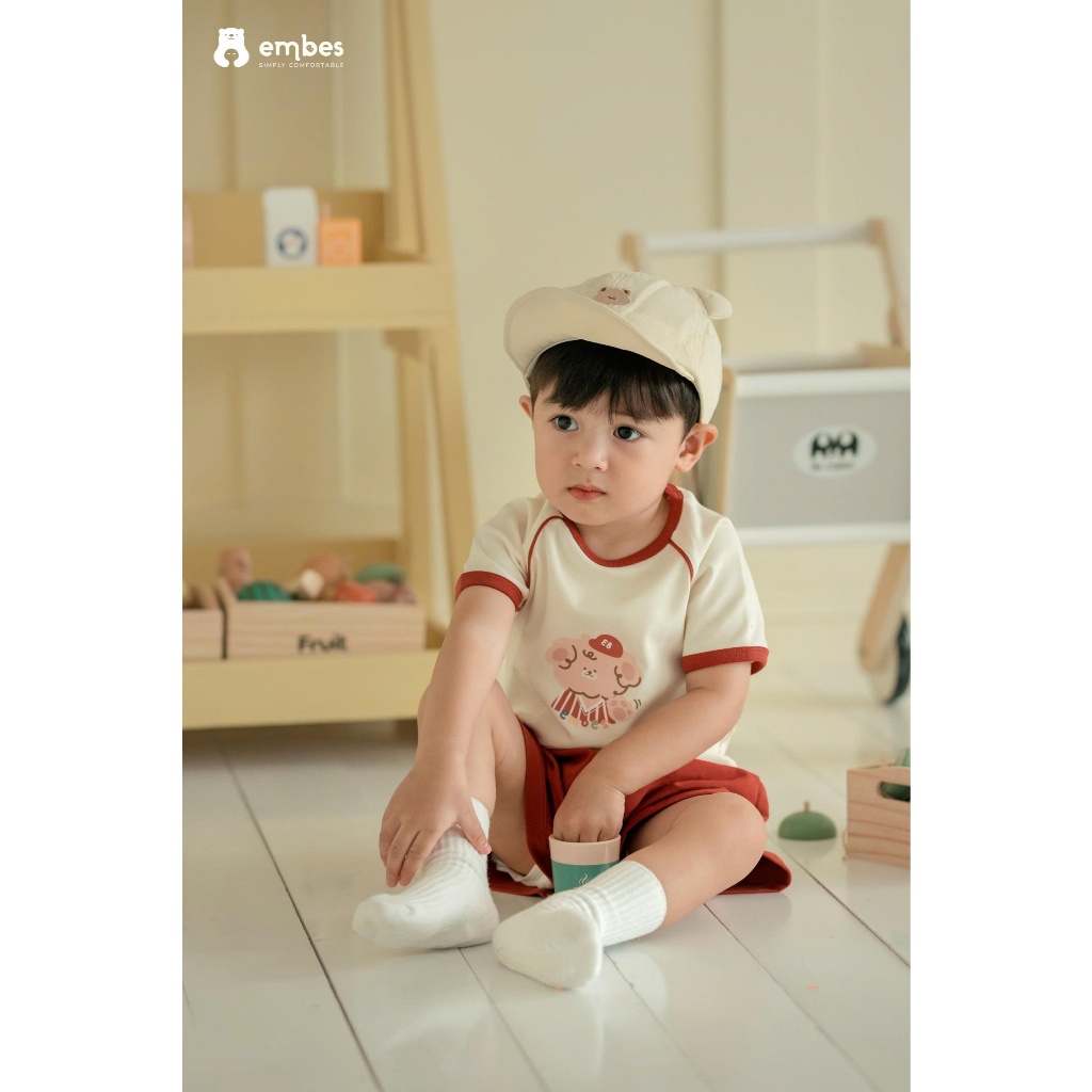 Bộ Cộc Cho Bé Embes, Bộ Cộc Tay In Họa Tiết Phối Màu Quần Chất Cotton Mềm Mại Cho Bé Size Từ 8-18Kg