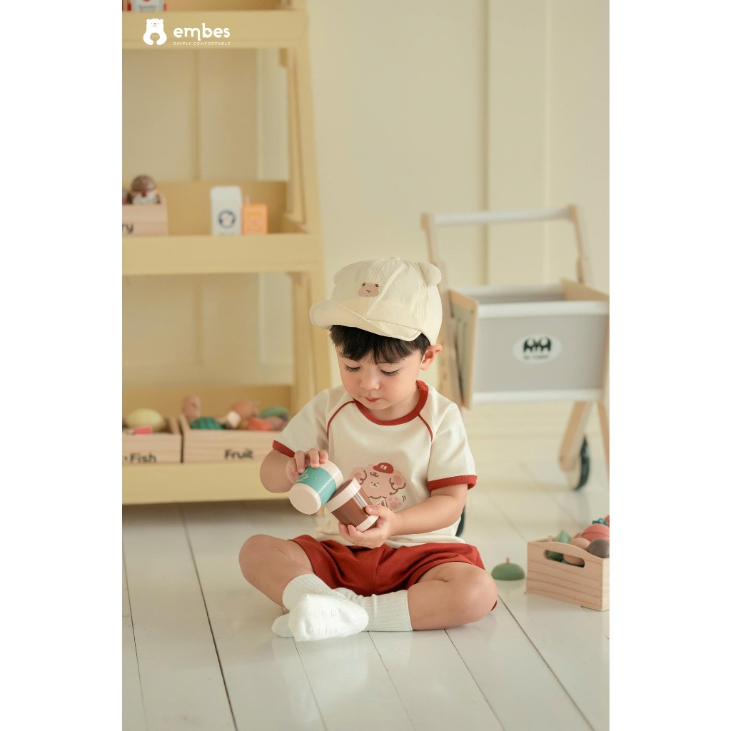 Bộ Cộc Cho Bé Embes, Bộ Cộc Tay In Họa Tiết Phối Màu Quần Chất Cotton Mềm Mại Cho Bé Size Từ 8-18Kg