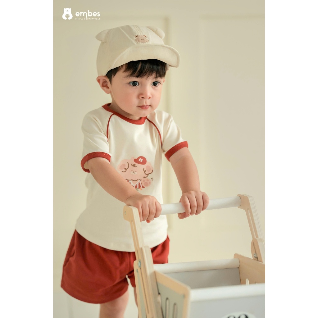 Bộ Cộc Cho Bé Embes, Bộ Cộc Tay In Họa Tiết Phối Màu Quần Chất Cotton Mềm Mại Cho Bé Size Từ 8-18Kg