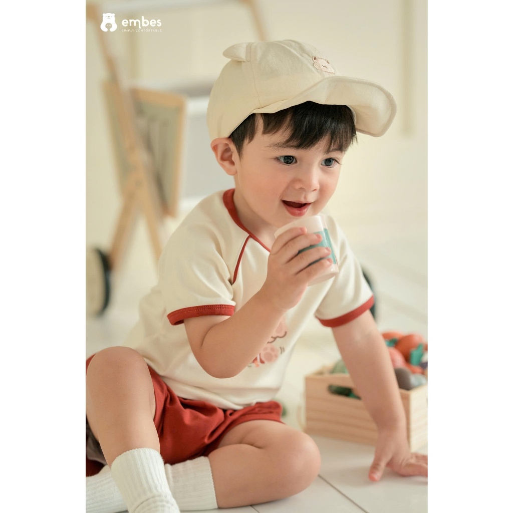 Bộ Cộc Cho Bé Embes, Bộ Cộc Tay In Họa Tiết Phối Màu Quần Chất Cotton Mềm Mại Cho Bé Size Từ 8-18Kg