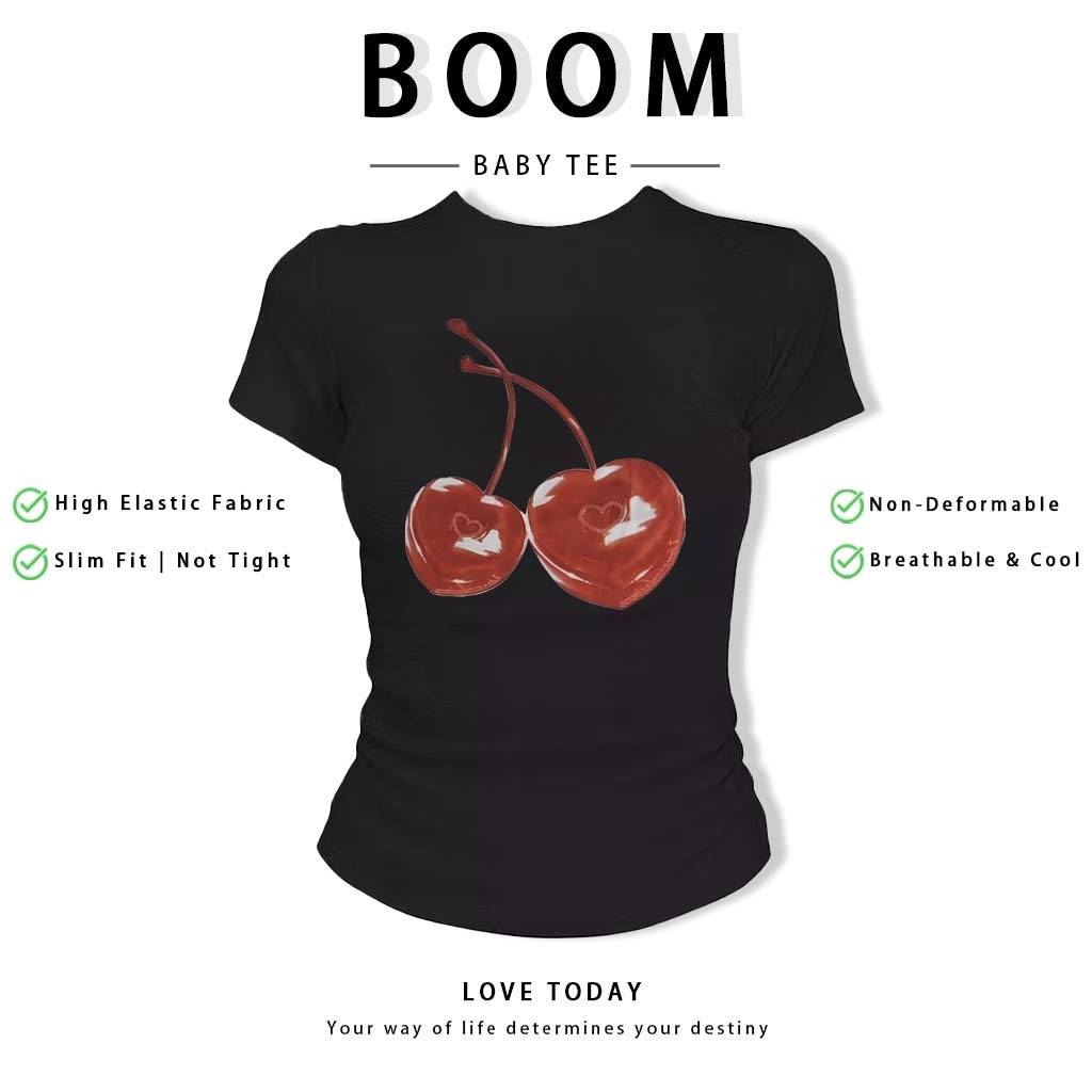 BOOM Áo Baby Tee Nữ Cotton Ôm Body-Áo Thun Ngắn Tay Y2K In Hình PhongCách Mùa Hè, Cổ Tròn Hàng Đầucách hàn quốc phong#99