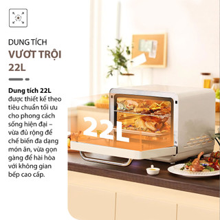 Lò nướng hấp đa năng QCOOKO Lò hấp dung tích lớn 22L với công suất 800W, tích hợp chức năng nướng khí nóng 3D