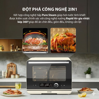 Lò nướng hấp đa năng QCOOKO Lò hấp dung tích lớn 22L với công suất 800W, tích hợp chức năng nướng khí nóng 3D