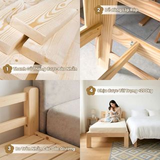 Giường Trẻ Em 1m8 có tựa Đầu Giường, Giường Lắp Ráp Gỗ Thông Chắc Chắn, Sử Dụng Lâu Dài khi Bé Lớn
