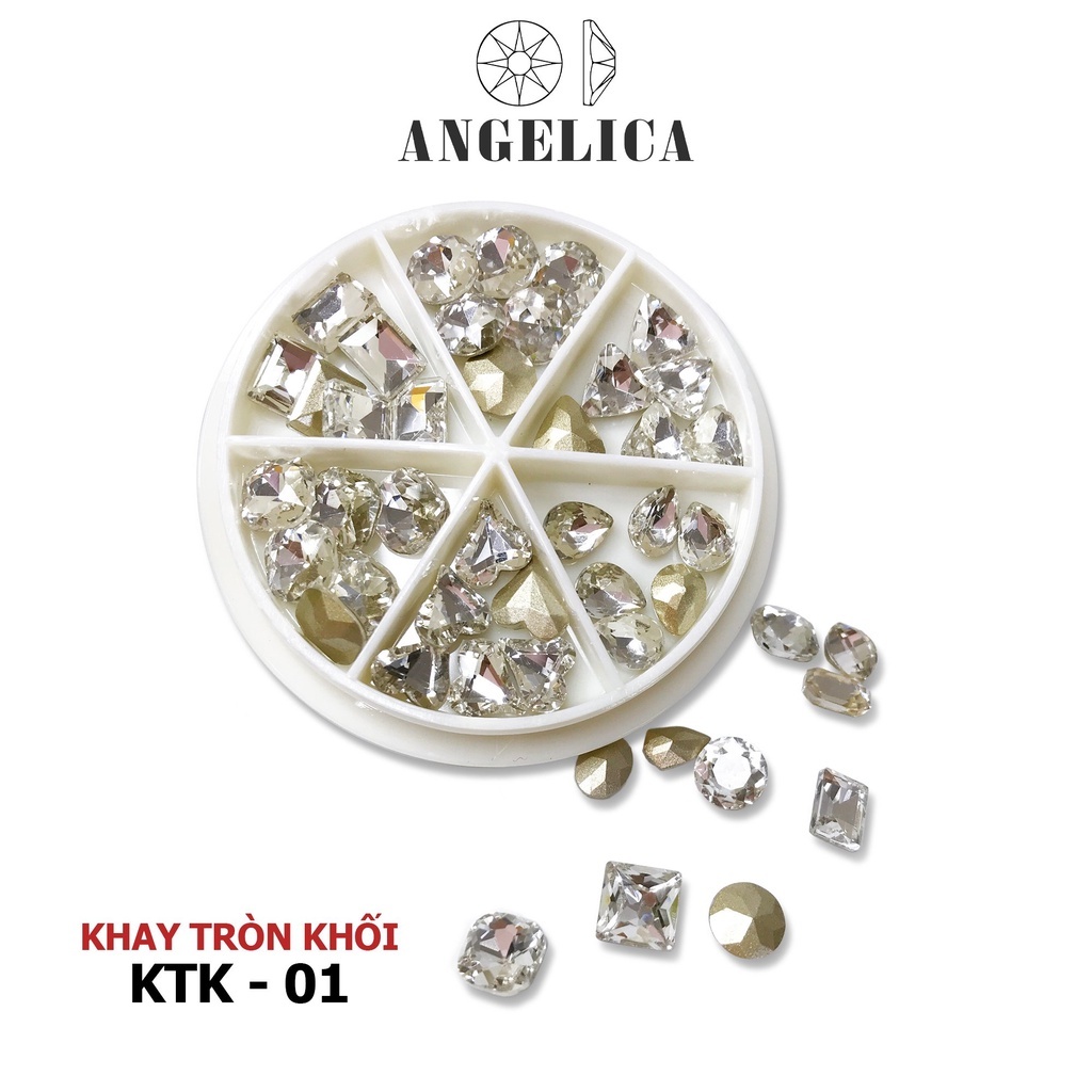 Đá khối nail màu trắng khay tròn mix hình trang trí móng ANGELICA KTK 36 Viên