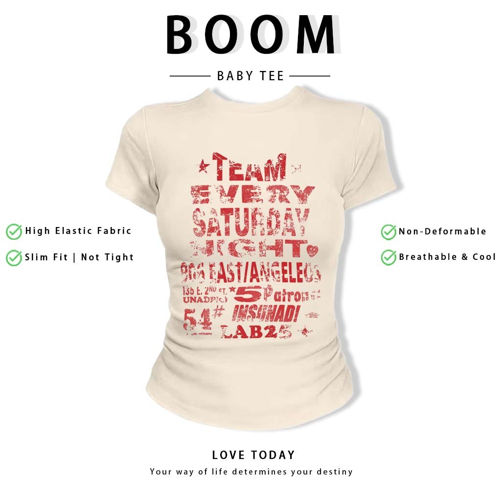 BOOM Áo Baby Tee Nữ Cotton Ôm Body-Áo Thun Ngắn Tay Y2K In Hình PhongCách Mùa Hè, Cổ Tròn Hàng Đầucách hàn quốc phongQ03