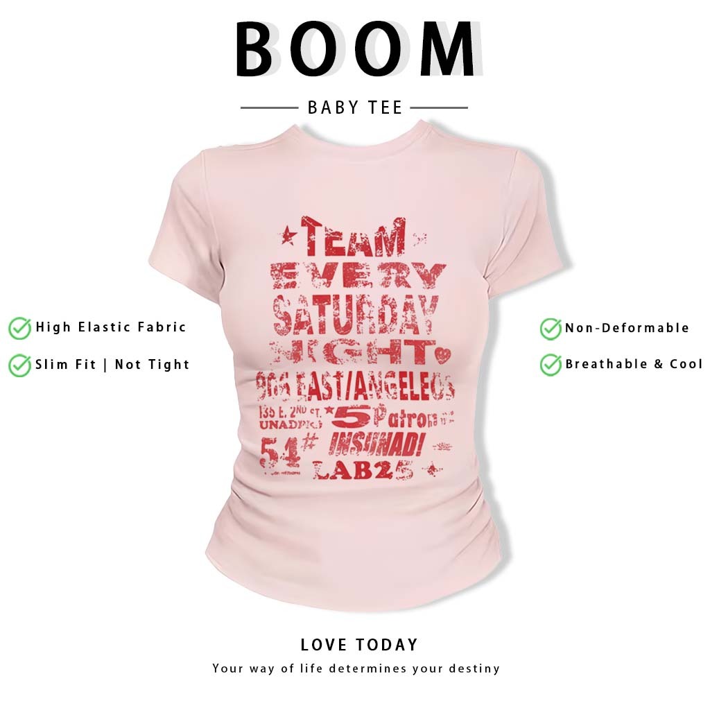 BOOM Áo Baby Tee Nữ Cotton Ôm Body-Áo Thun Ngắn Tay Y2K In Hình PhongCách Mùa Hè, Cổ Tròn Hàng Đầucách hàn quốc phongQ03