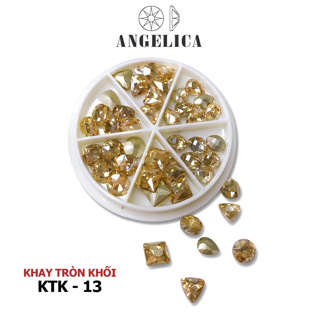 Đá Khối Nail Khay Tròn Mix Hình, Màu Trang Trí Móng ANGELICA KTK 36 Viên