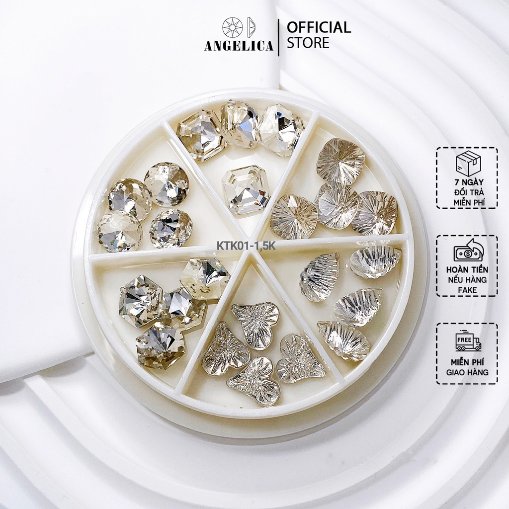 Đá Khối Nail Khay Tròn Mix 7 Màu Trang Trí Móng ANGELICA KTK 24 Viên
