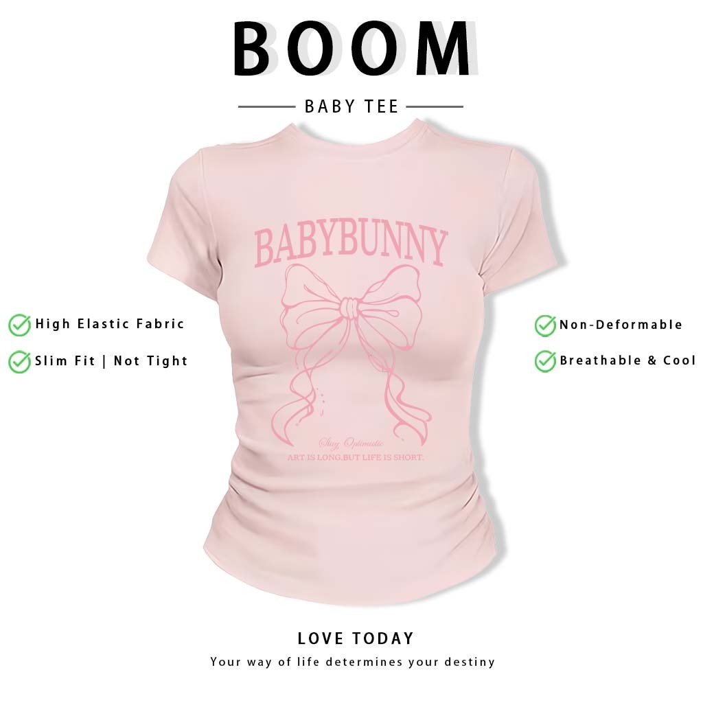 BOOM Áo Baby Tee Nữ Cotton Ôm Body-Áo Thun Ngắn Tay Y2K In Hình PhongCách Mùa Hè, Cổ Tròn Hàng Đầucách hàn quốc phongQ06