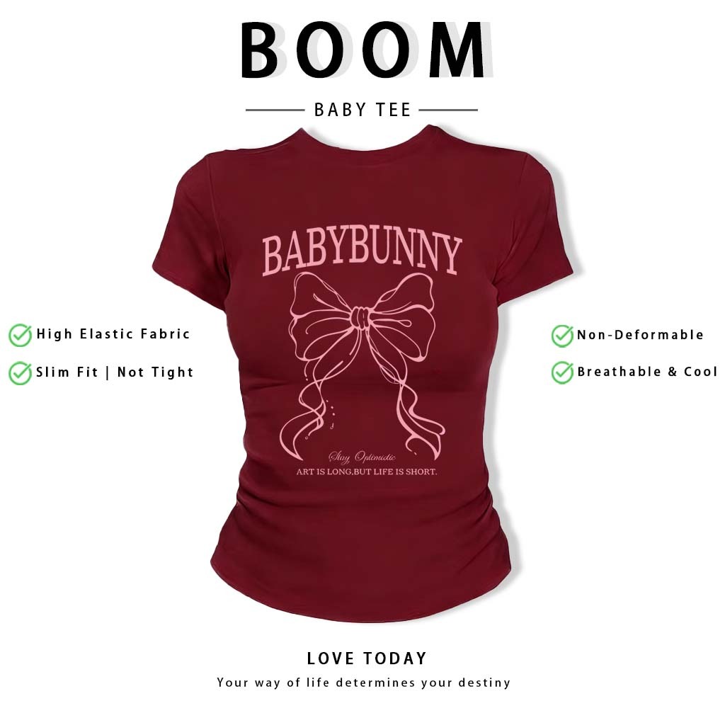 BOOM Áo Baby Tee Nữ Cotton Ôm Body-Áo Thun Ngắn Tay Y2K In Hình PhongCách Mùa Hè, Cổ Tròn Hàng Đầucách hàn quốc phongQ06