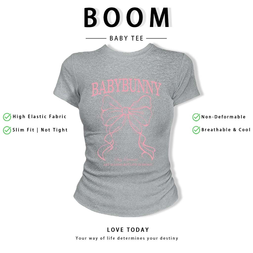 BOOM Áo Baby Tee Nữ Cotton Ôm Body-Áo Thun Ngắn Tay Y2K In Hình PhongCách Mùa Hè, Cổ Tròn Hàng Đầucách hàn quốc phongQ06