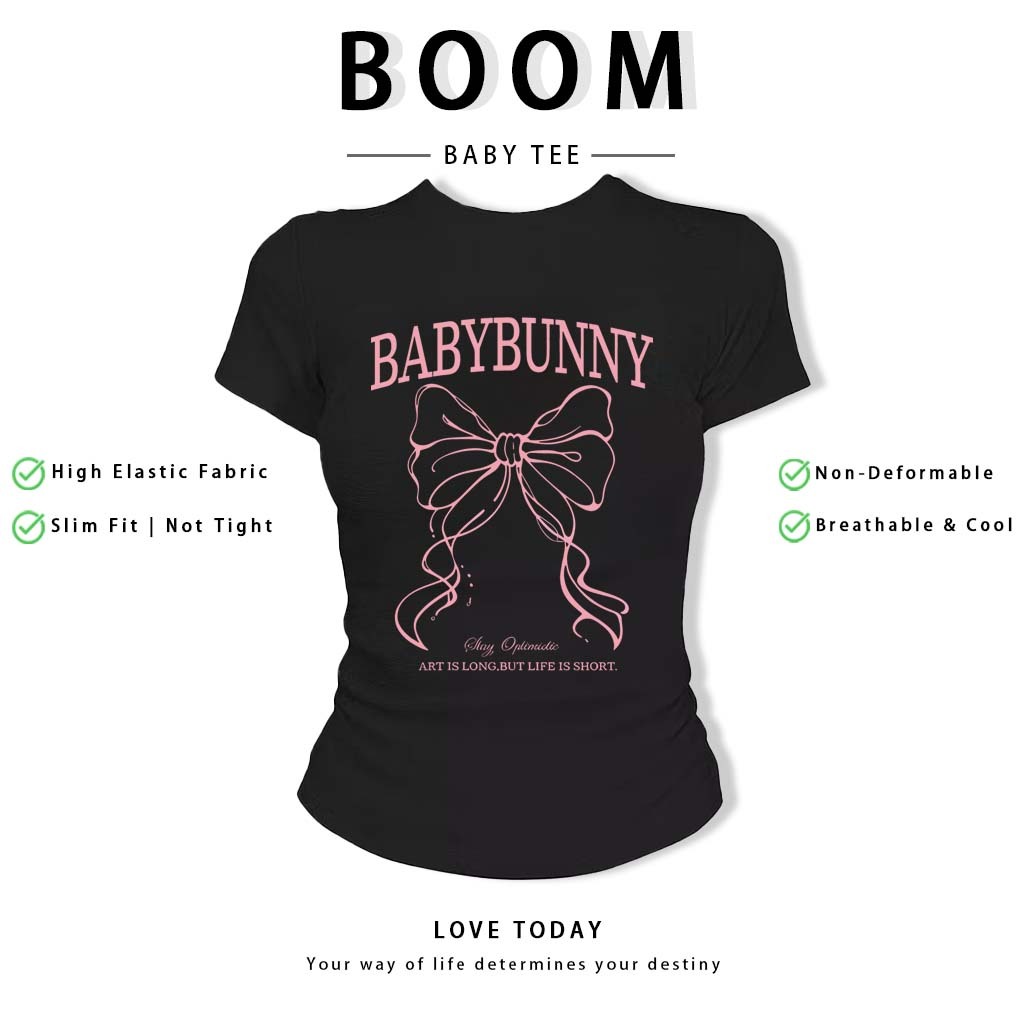 BOOM Áo Baby Tee Nữ Cotton Ôm Body-Áo Thun Ngắn Tay Y2K In Hình PhongCách Mùa Hè, Cổ Tròn Hàng Đầucách hàn quốc phongQ06