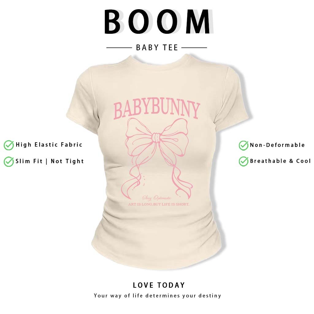 BOOM Áo Baby Tee Nữ Cotton Ôm Body-Áo Thun Ngắn Tay Y2K In Hình PhongCách Mùa Hè, Cổ Tròn Hàng Đầucách hàn quốc phongQ06