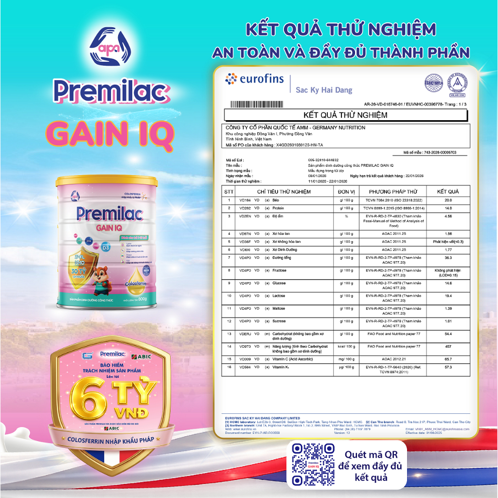 Sữa non Premilac Gain IQ giúp tăng cân và phát triển trí não - 800gr