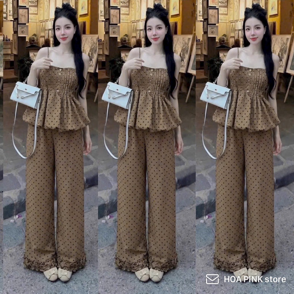 LY55- (CÓ HOA TỐC) sét đồ bộ xếp ly nút quần bèo thời trang (38-57kg)