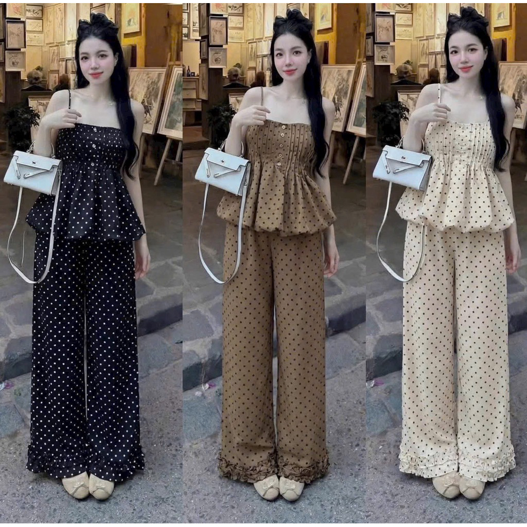 LY55- (CÓ HOA TỐC) sét đồ bộ xếp ly nút quần bèo thời trang (38-57kg)