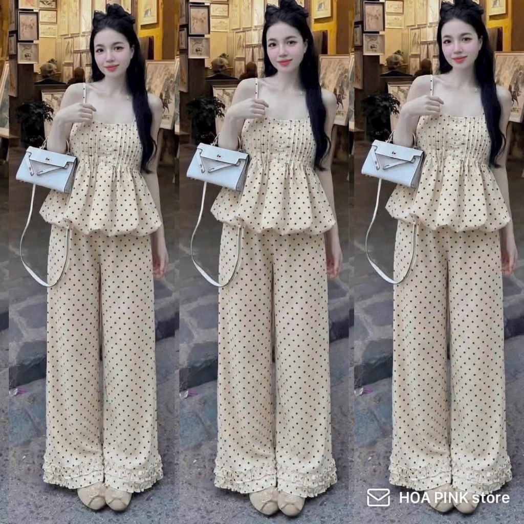 LY55- (CÓ HOA TỐC) sét đồ bộ xếp ly nút quần bèo thời trang (38-57kg)