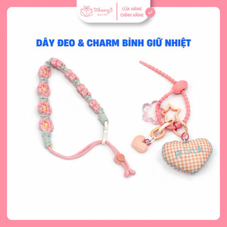 Dây Đeo và Charm  Bình Giữ Nhiệt – Hoa Len & Trái Tim Pink Pastel Phong Cách Hàn Quốc dễ thương