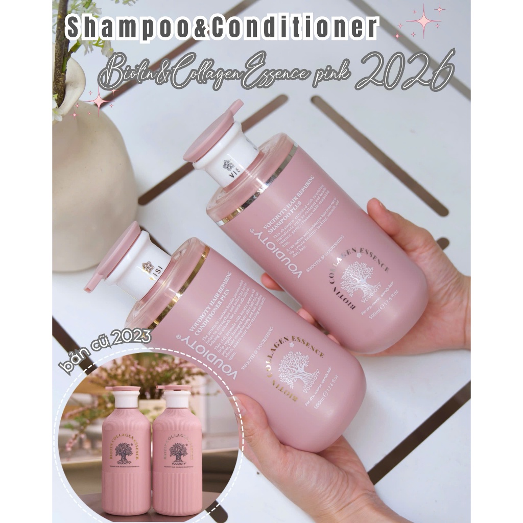 Dầu Gội, Xả Biotin Voudioty Xanh Essence Giảm Rụng Tóc, Giúp Mọc Tóc, Phục Hồi Tóc Khô Xơ 500ml
