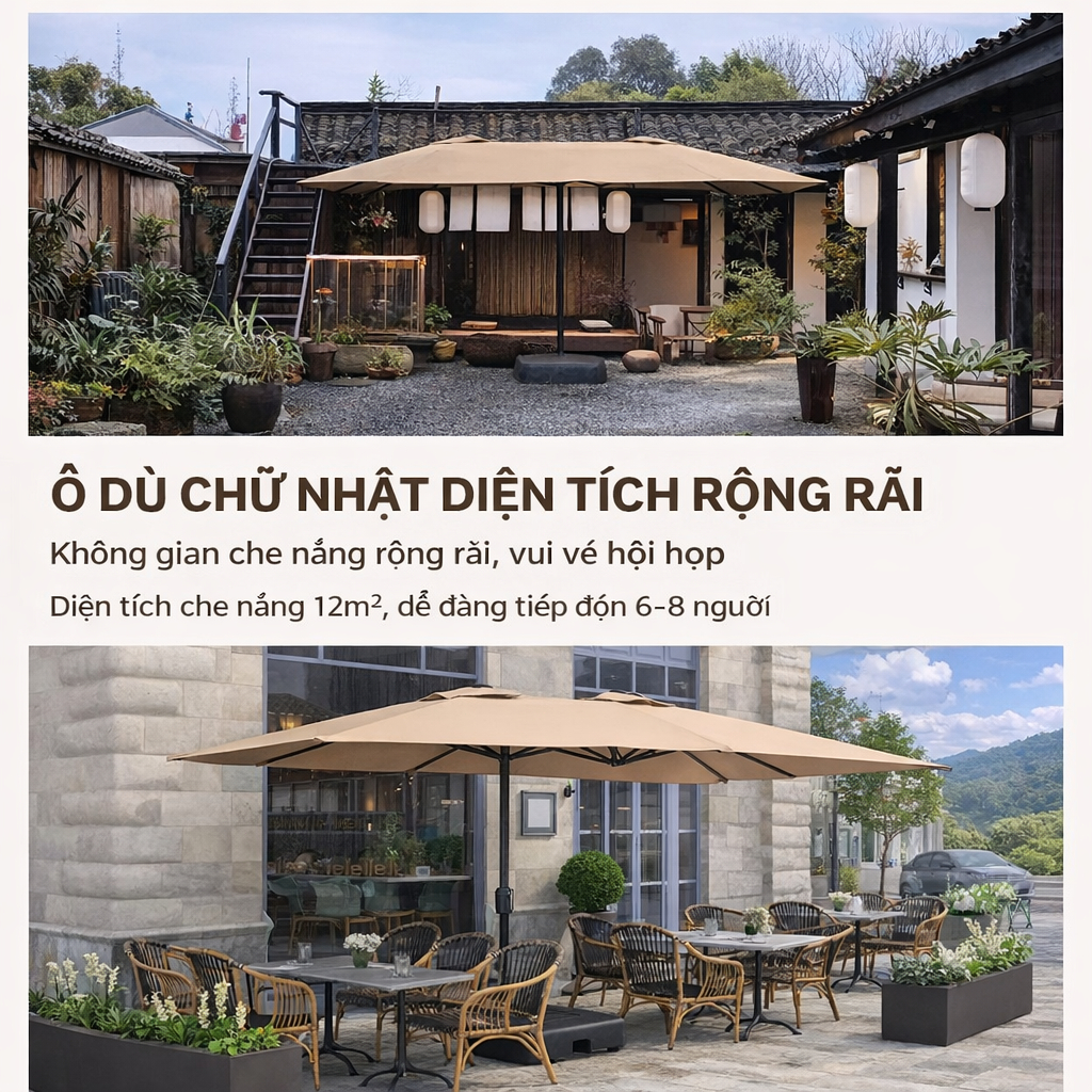 Ô dù che nắng 3 tán ngoài trời, diện tích lớn, chống tia UV, kèm kèm đế nước 60L, dùng cho sân vườn quán cafe